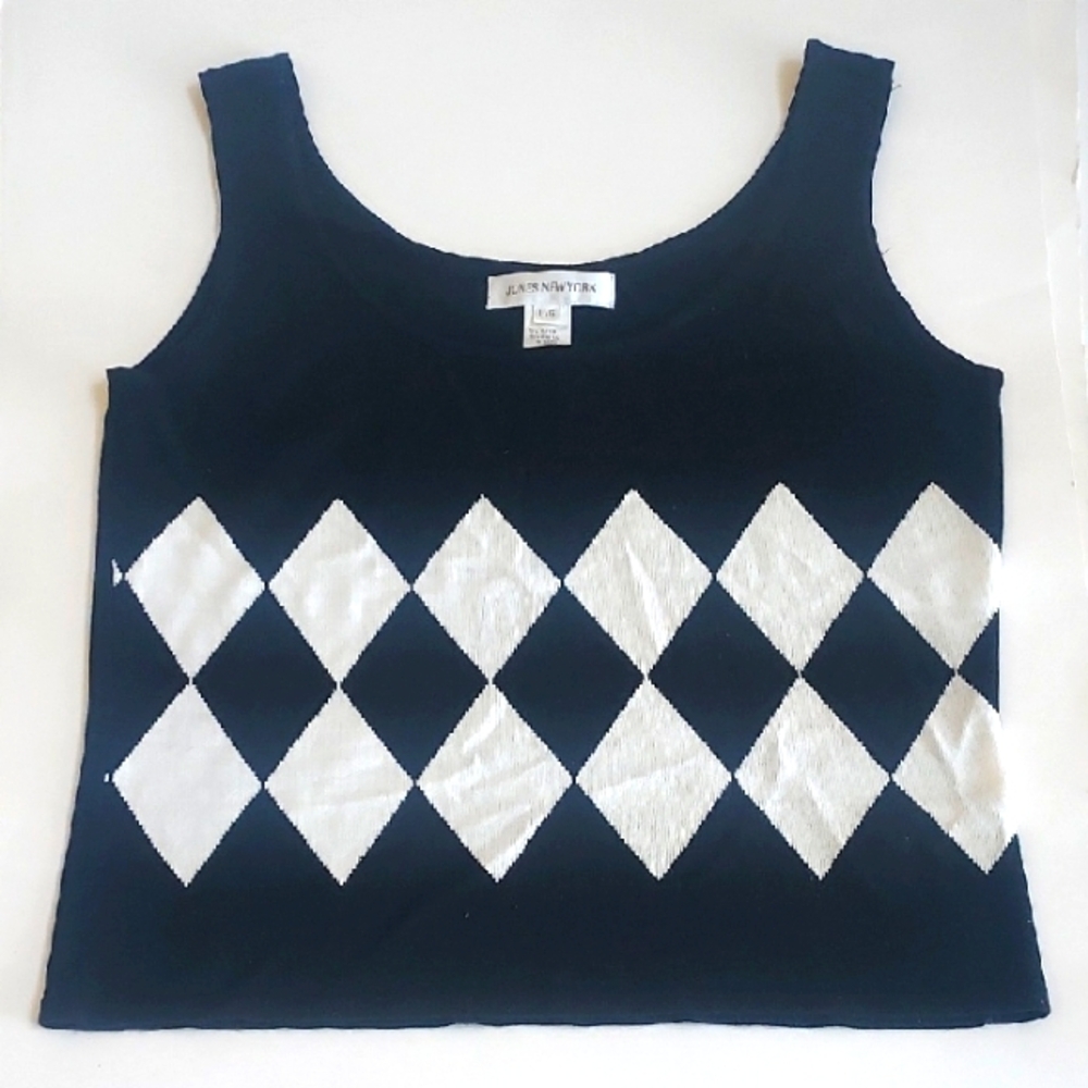 Ladies Jones New York Black/Ivory Diamond Pattern Tank Top Size Large